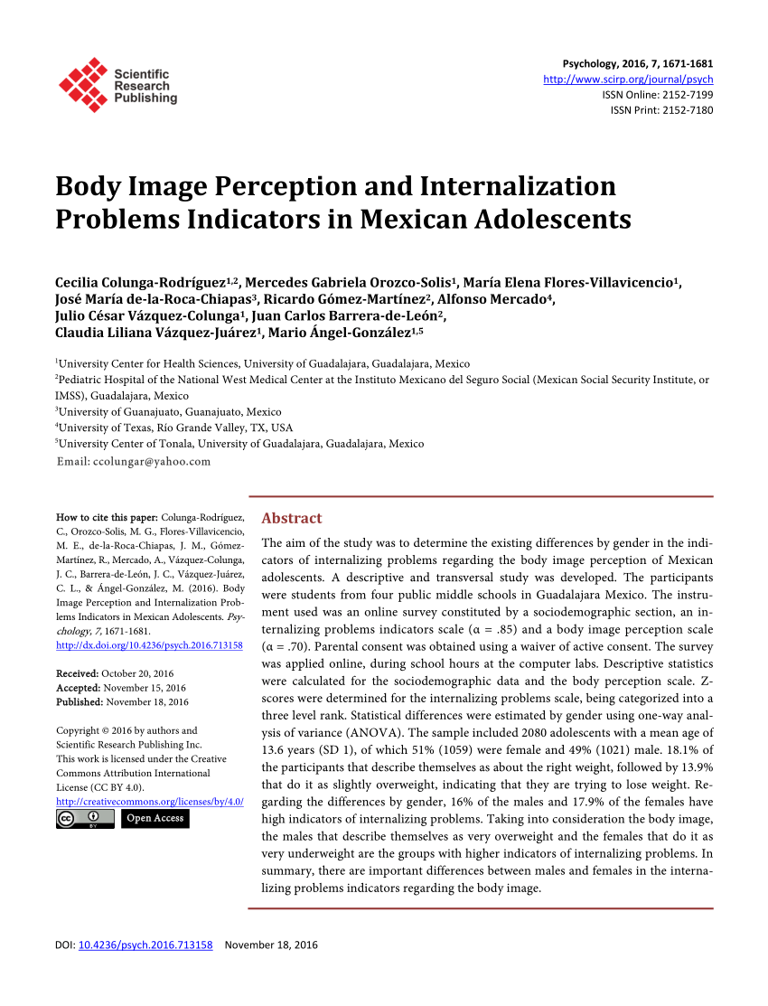 Pdf Body Image Perception And Internalization Problems Indicators In Mexican Adolescents