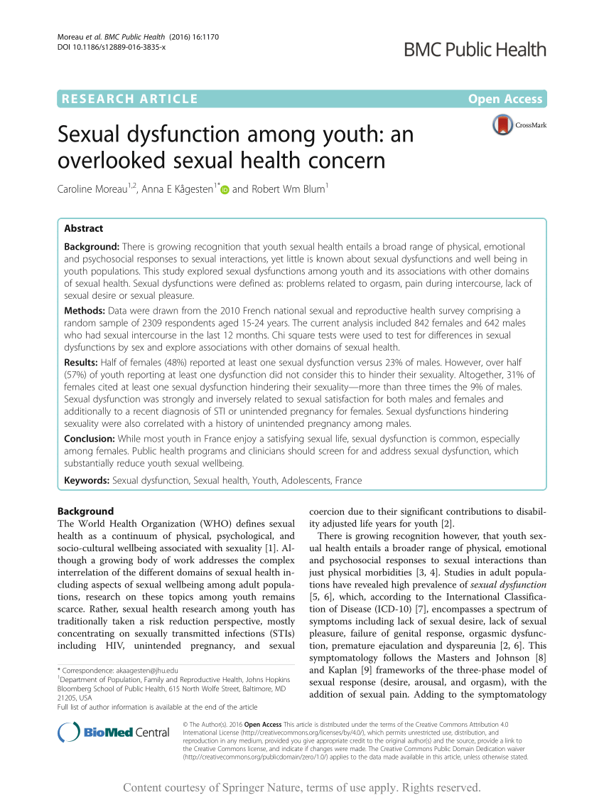 PDF Sexual dysfunction among youth an overlooked sexual health