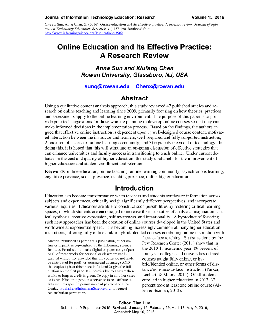 research articles on online education