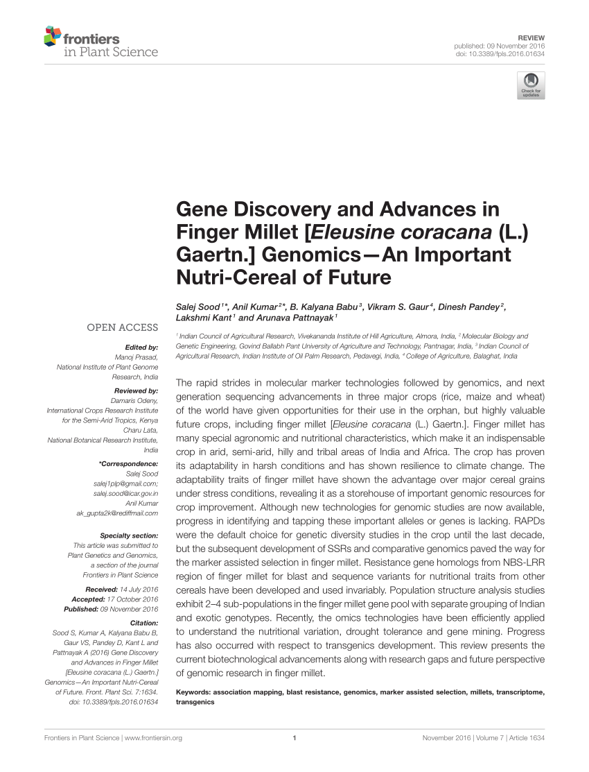 (PDF) Gene Discovery and Advances in Finger Mille [Eleusine coracana (L Sns-Brigh10