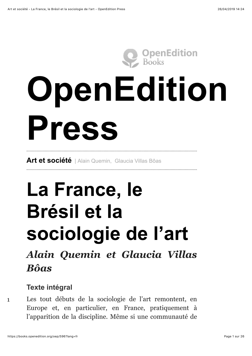 Pdf La France Le Brésil Et La Sociologie De Lart - 