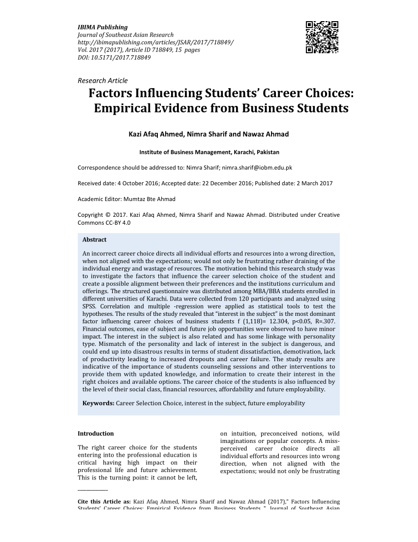 Factors Affecting Career Choice of College Students