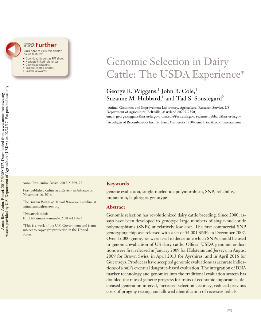 PDF) Genomic Selection in Dairy Cattle: The USDA Experience