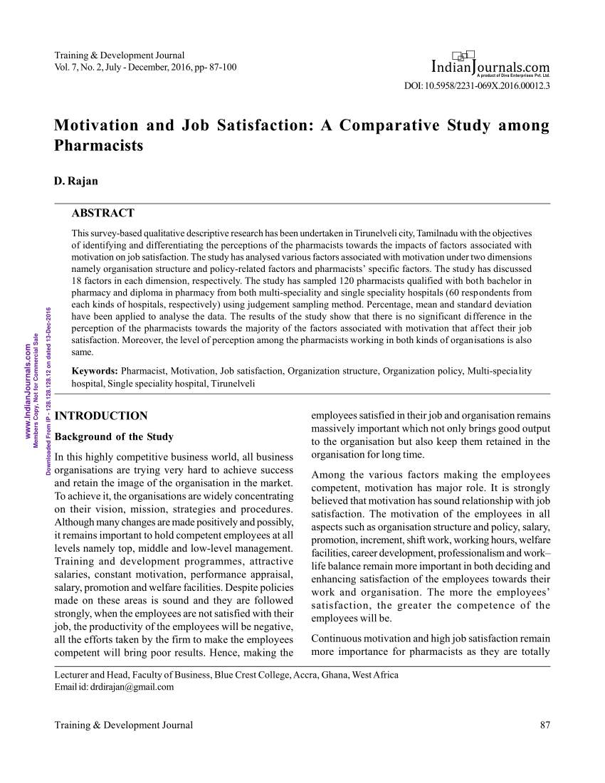 research proposal on motivation and job satisfaction