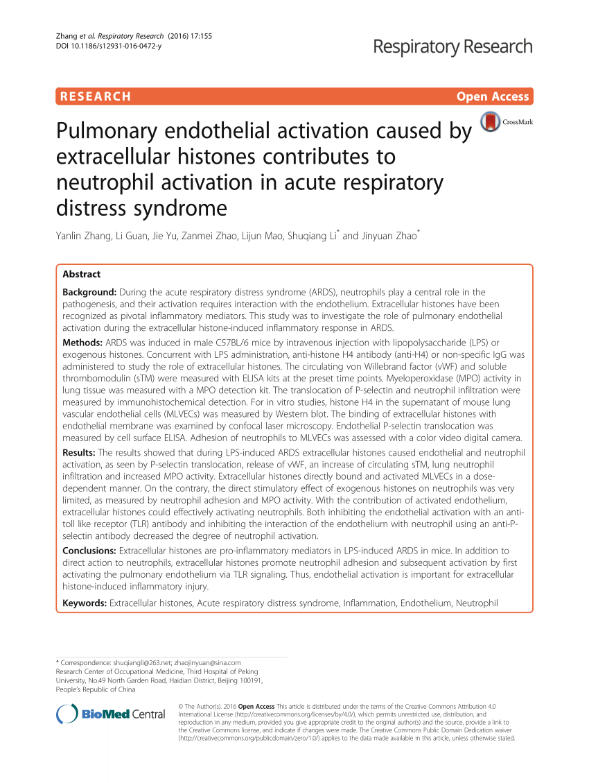 Pdf Pulmonary Endothelial Activation Caused By Extracellular