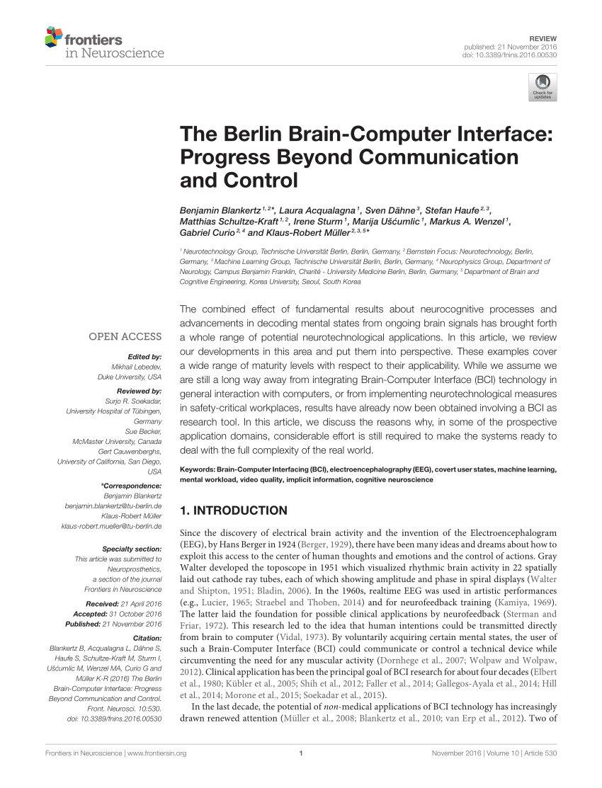 PDF) The Berlin Brain-Computer Interface: Progress Beyond ...