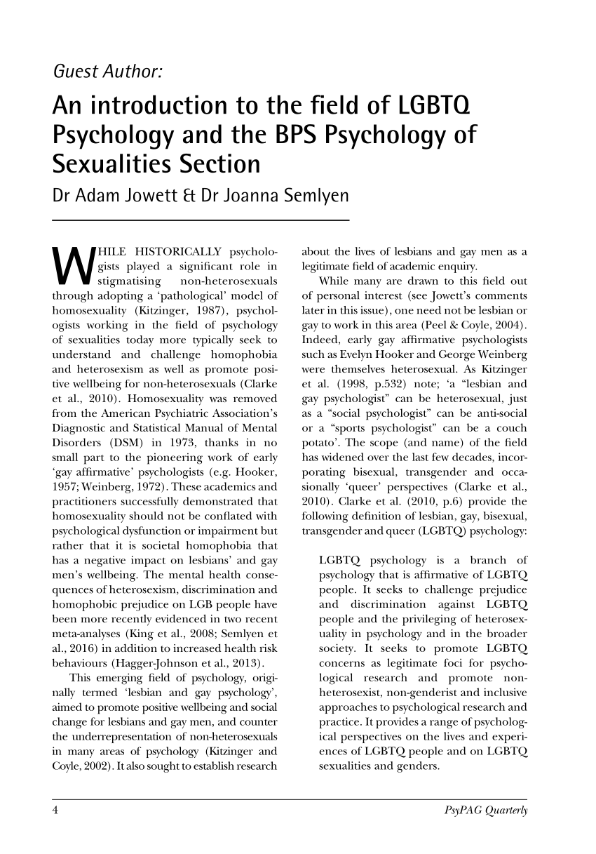 Pdf An Introduction To The Field Of Lgbtq Psychology And The Bps