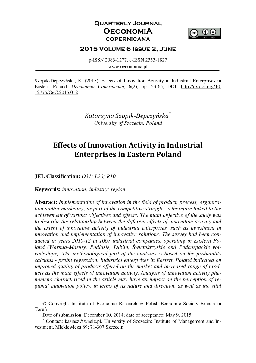 Pdf Effects Of Innovation Activity In Industrial Enterprises In Eastern Poland