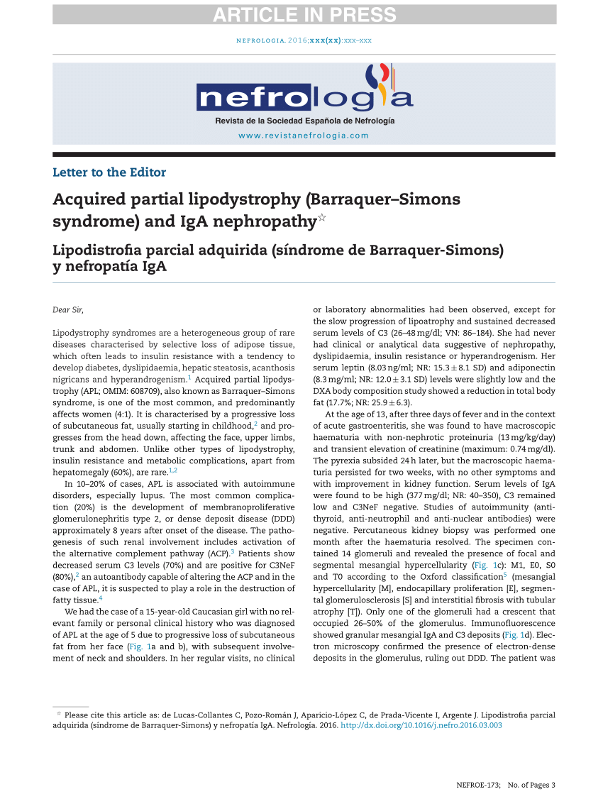 PDF Acquired partial lipodystrophy Barraquer Simons syndrome  