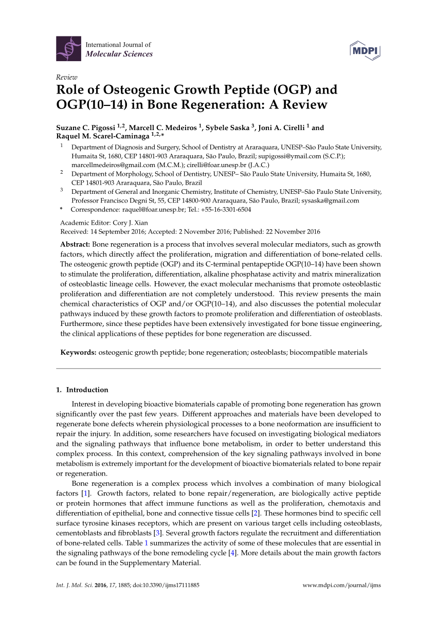 PDF) Role of Osteogenic Growth Peptide (OGP) and OGP(10–14) in 