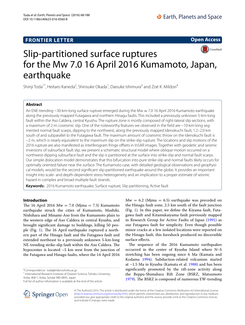 Pdf Slip Partitioned Surface Ruptures For The Mw 7 0 16 April 16 Kumamoto Japan Earthquake