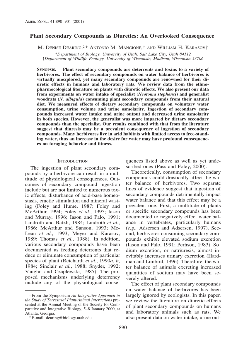 Pdf Plant Secondary Compounds As Diuretics An Overlooked