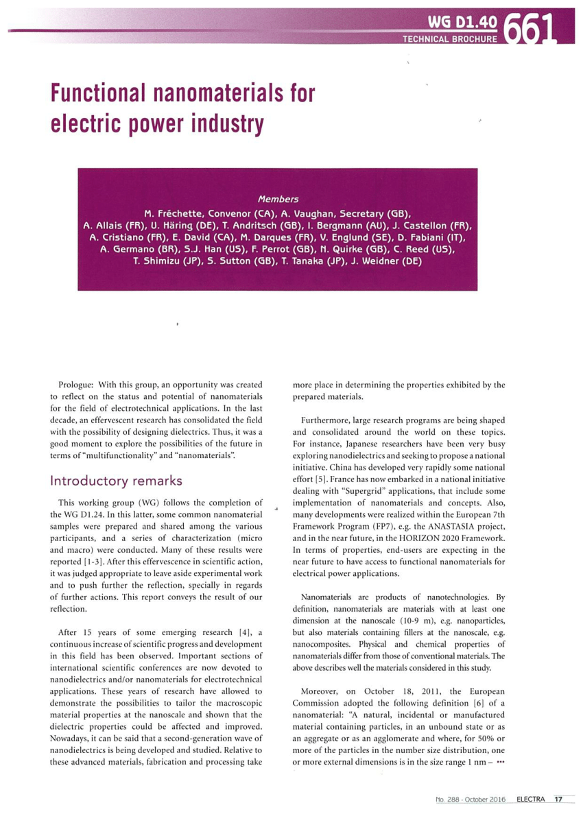 Pdf Functional Nanomaterials For Electric Power Industry