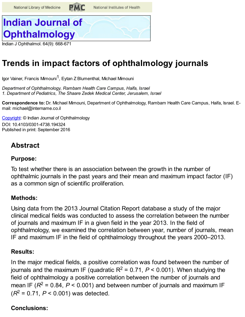 (PDF) Trends in impact factors of ophthalmology journals