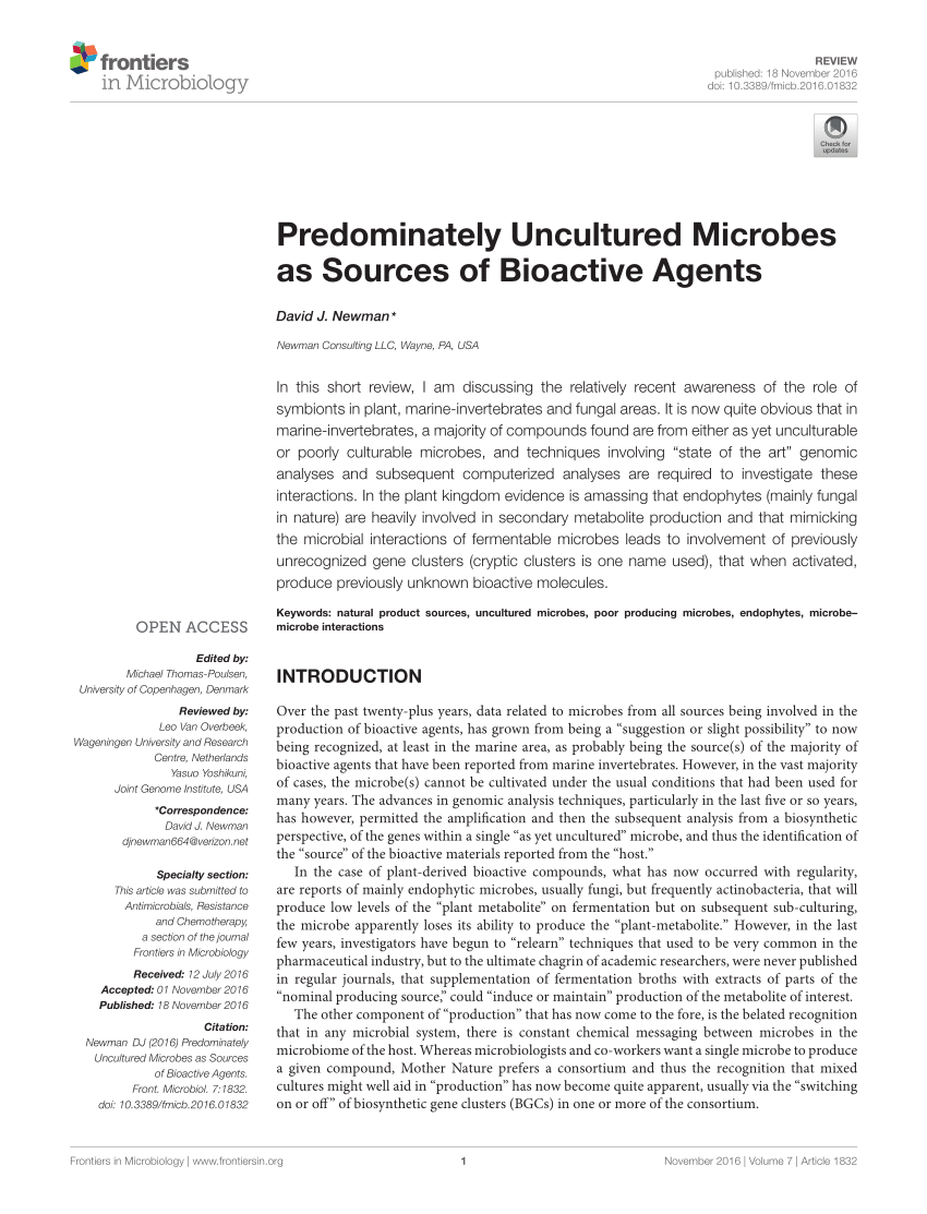 PDF) Predominately Uncultured Microbes as Sources of Bioactive Agents