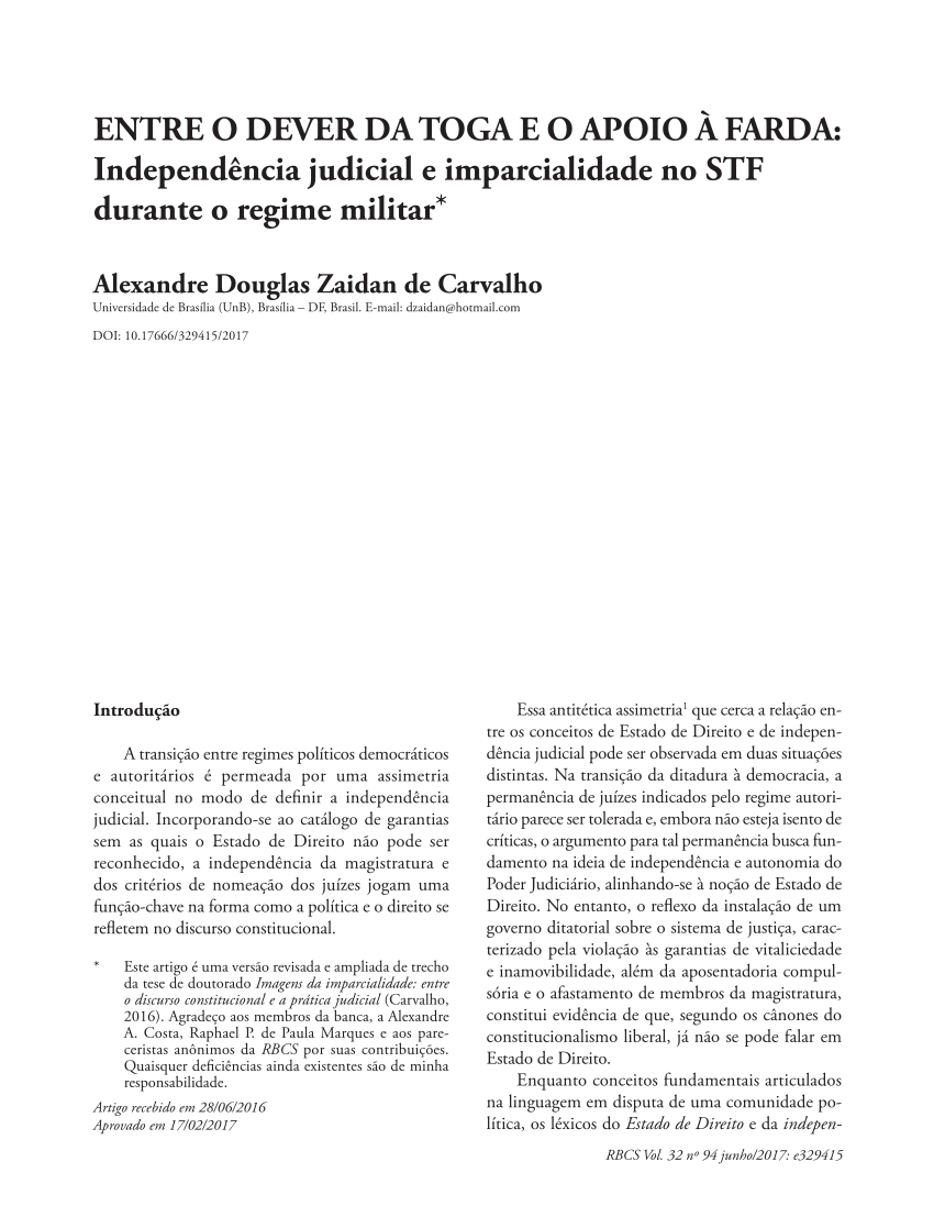 PDF) O STF e a política: explicações institucionais sobre a relação entre  independência e exercício do controle de constitucionalidade
