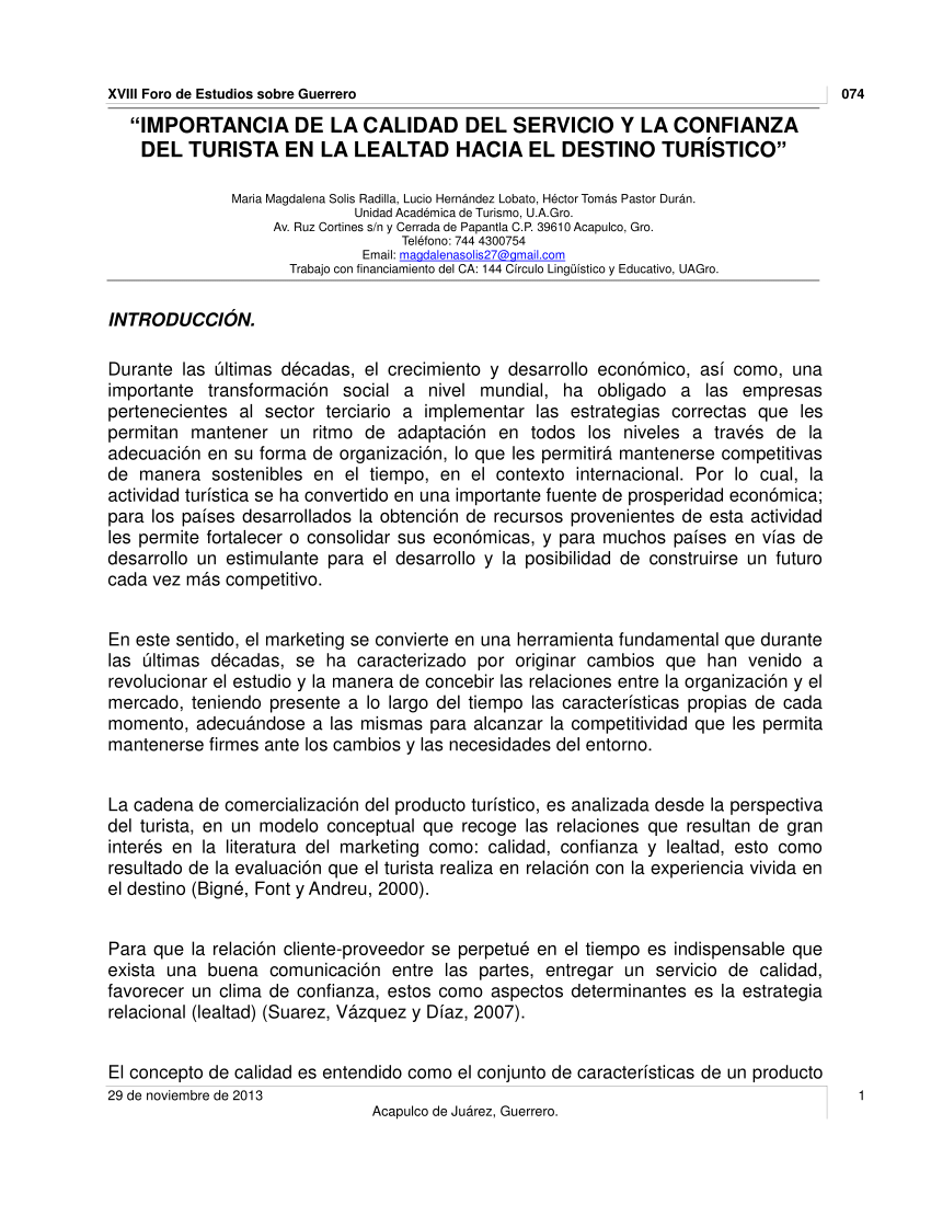 Pdf Importancia De La Calidad Del Servicio Y La Confianza