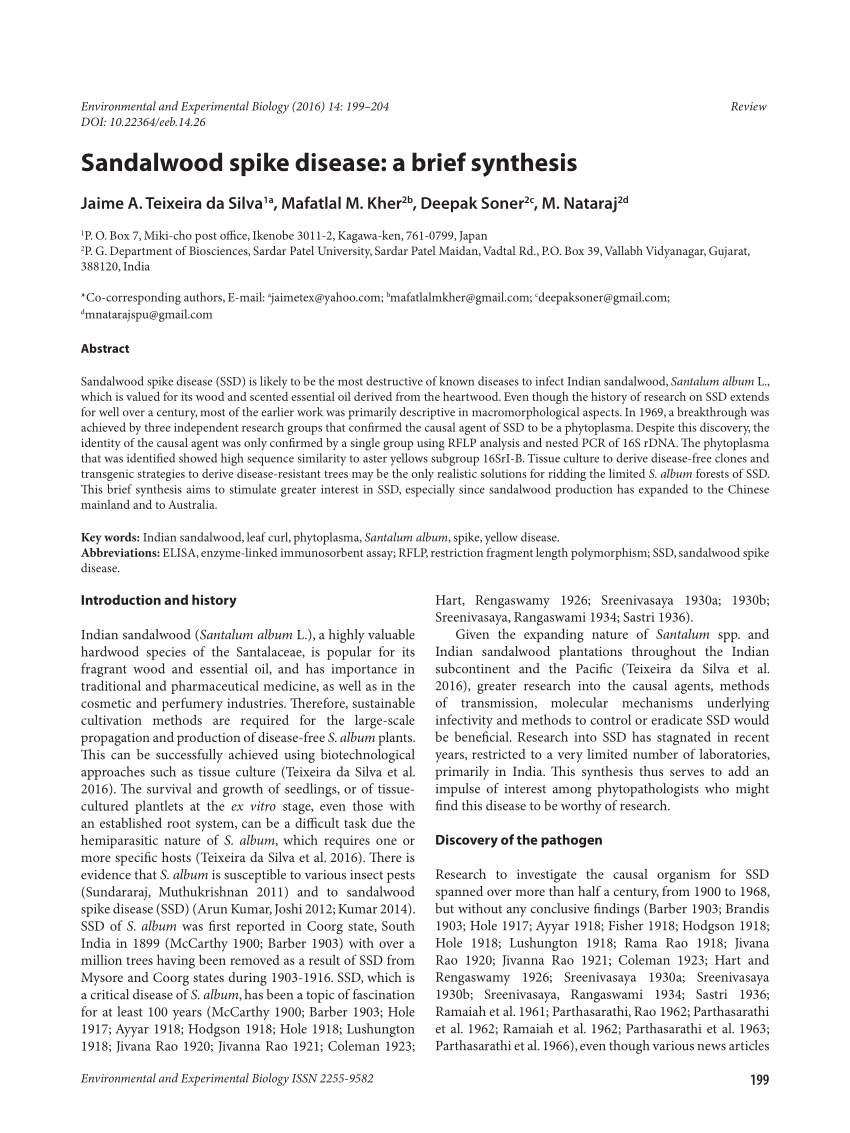 Physiology of the spike disease of sandal