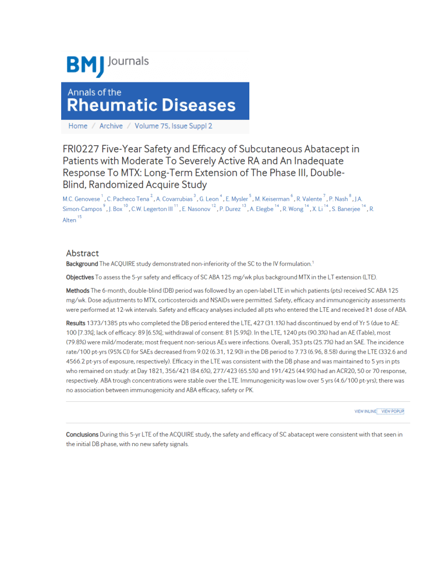 PDF) FRI0227 Five-Year Safety and Efficacy of Subcutaneous