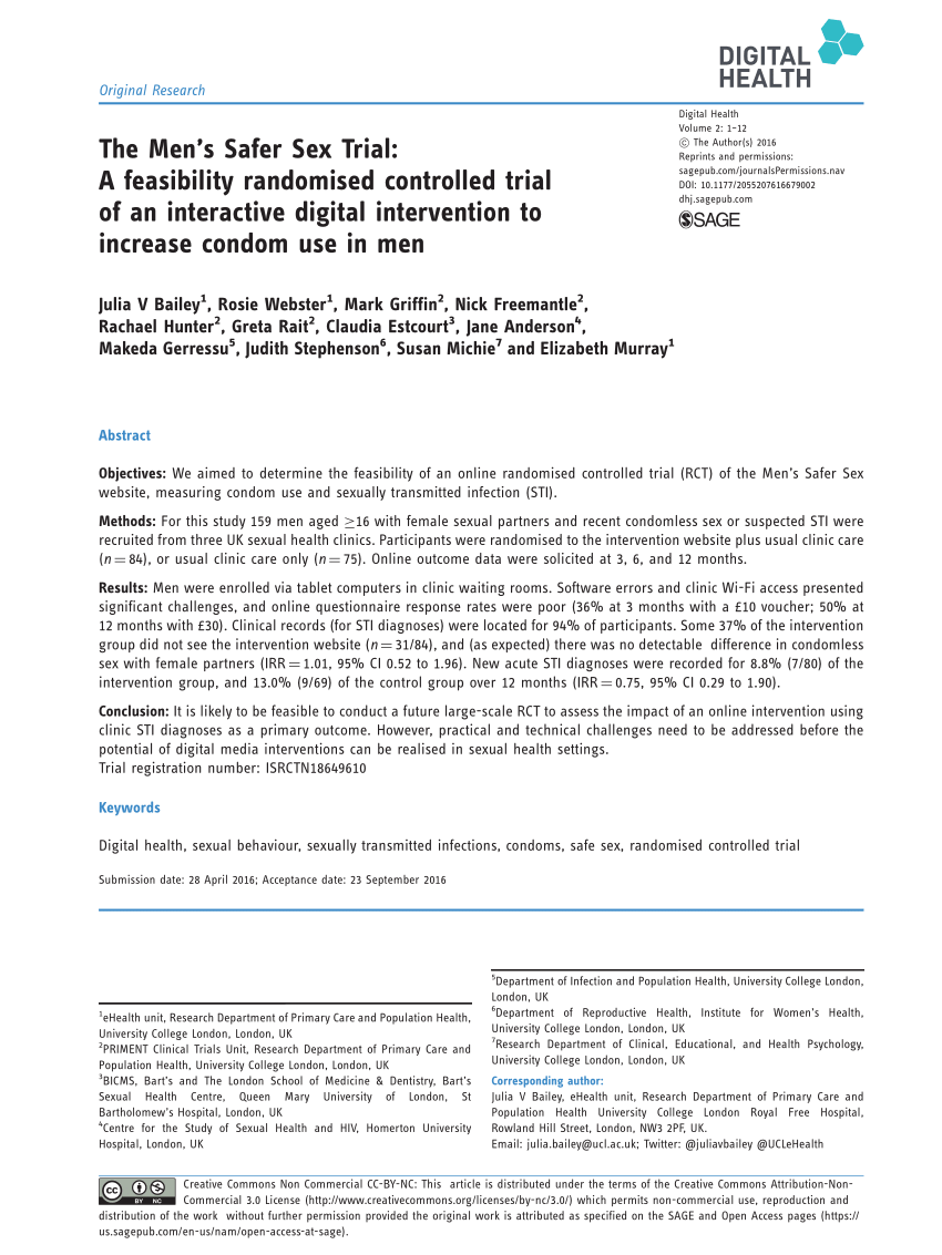 PDF) The Mens Safer Sex Trial: A feasibility randomised controlled trial of  an interactive digital intervention to increase condom use in men