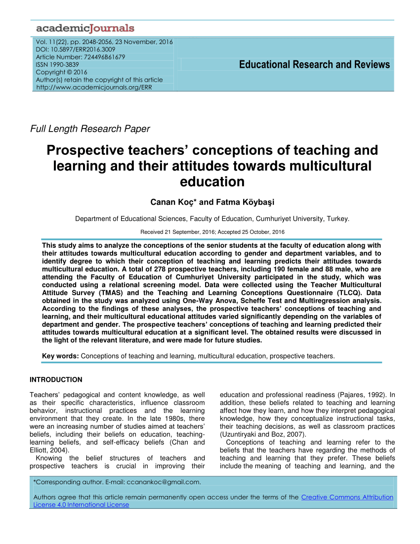 PDF Prospective teachers conceptions of teaching and learning and ...