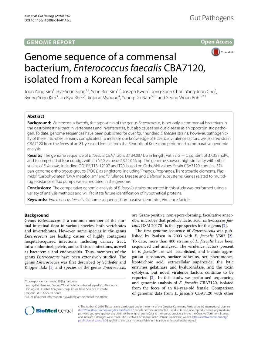 PDF) Genome sequence of a commensal bacterium, Enterococcus ...
