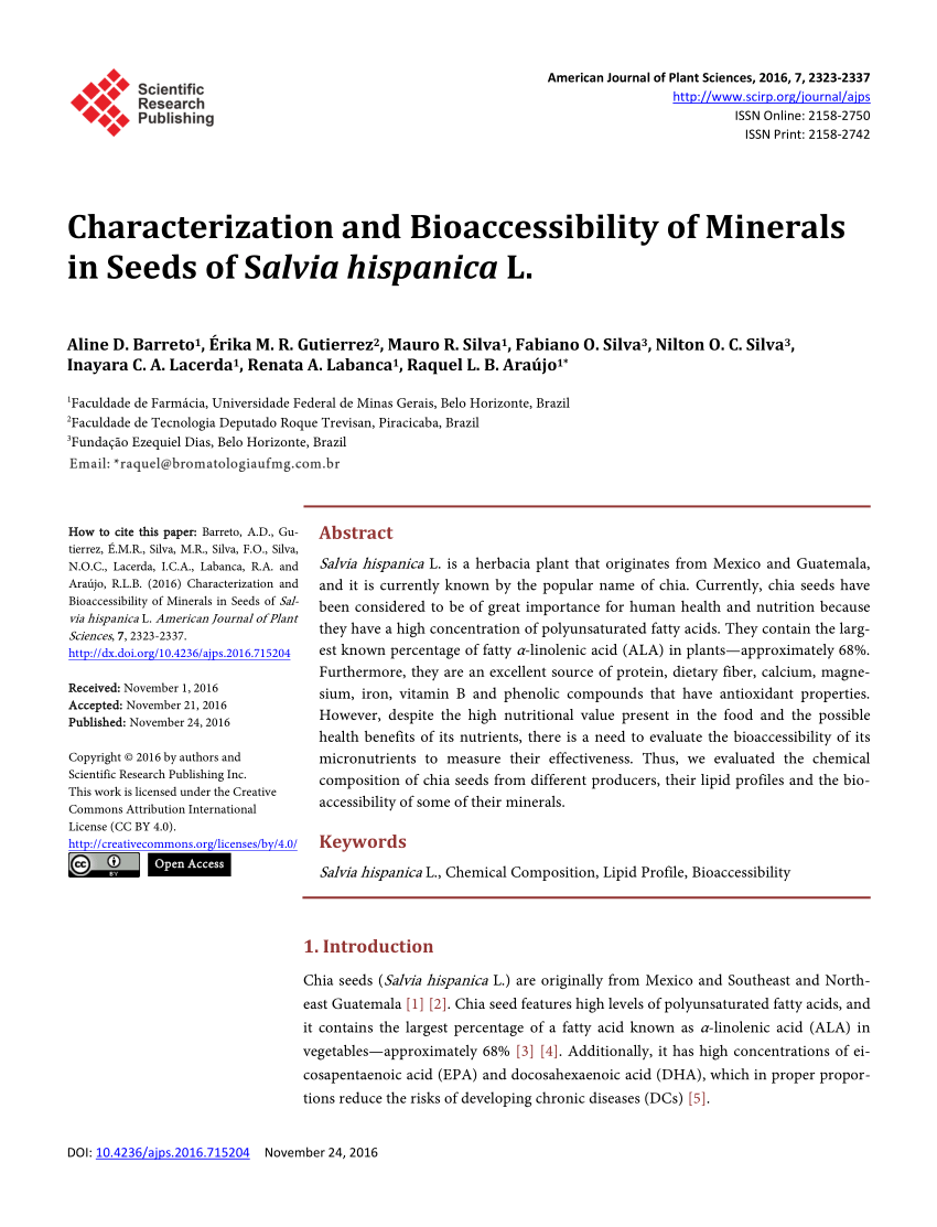 Pdf Characterization And Bioaccessibility Of Minerals In Seeds Of Salvia Hispanica L