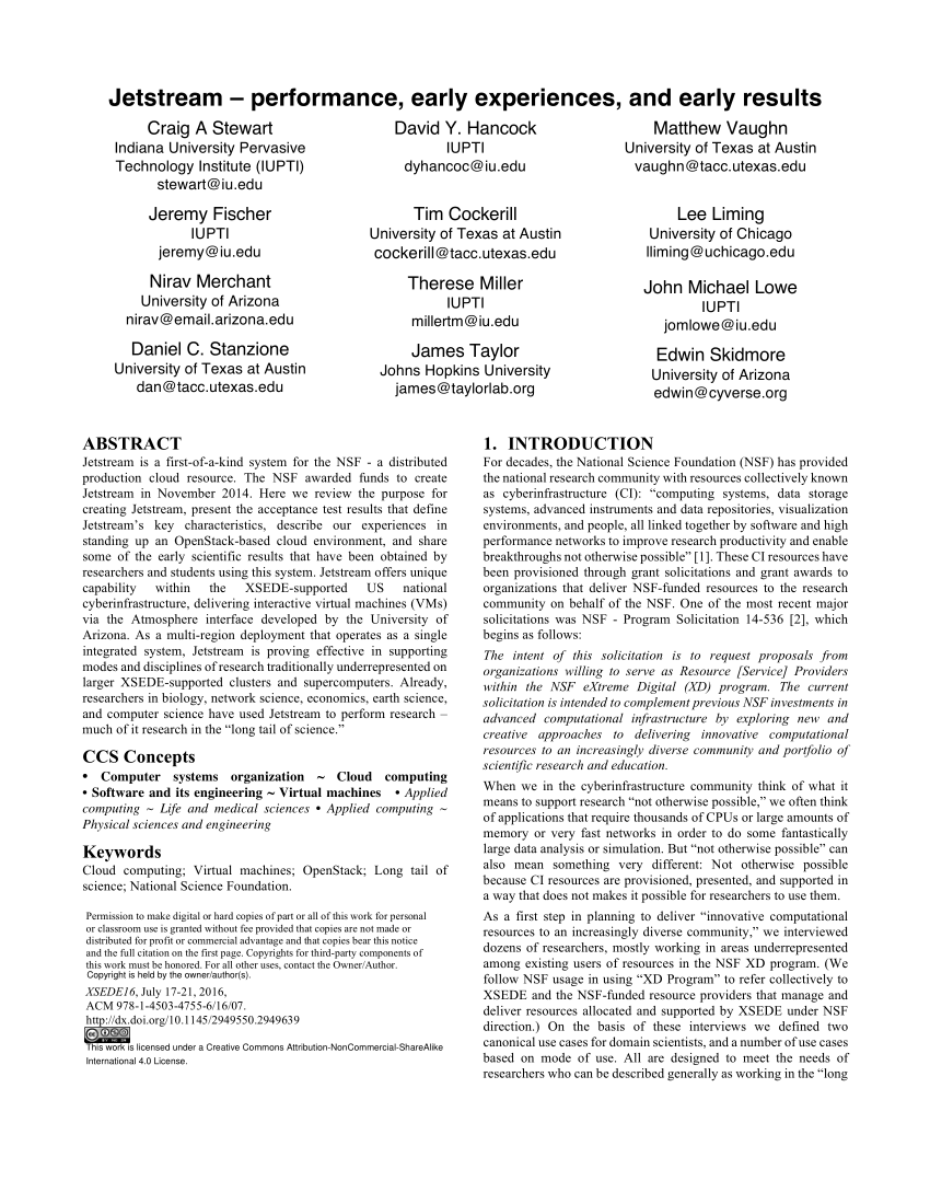 PDF) Jetstream: performance, early experiences, and early results