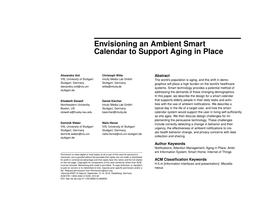 Pdf Envisioning An Ambient Smart Calendar To Support Aging In Place