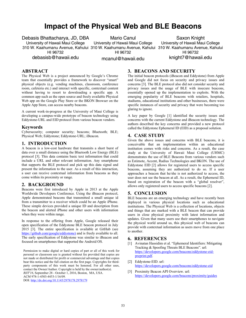 Pdf Impact Of The Physical Web And Ble Beacons