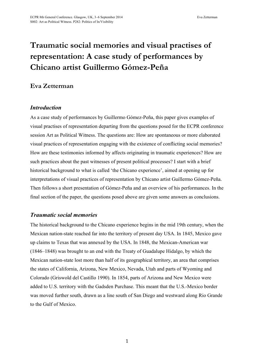 Pdf Traumatic Social Memories And Visual Practices Of Representation A Case Study Of Performances By Chicano Artist Guillermo Gomez Pena