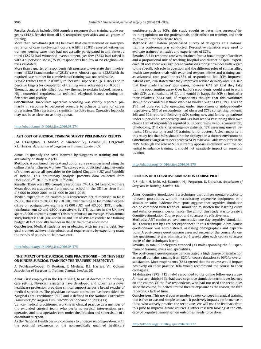 Pdf Asit Cost Of Surgical Training Survey Preliminary Results