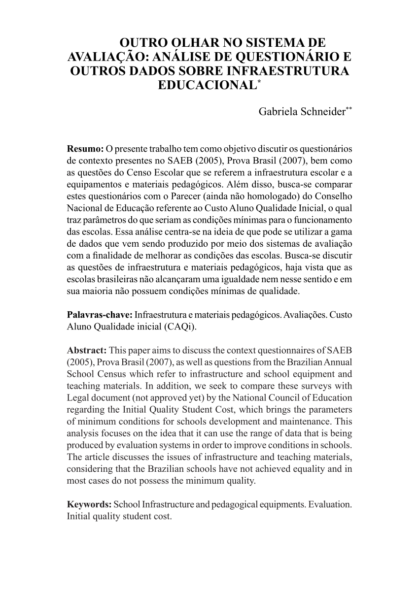 PDF) Avaliação da infraestrutura escolar: em destaque as creches