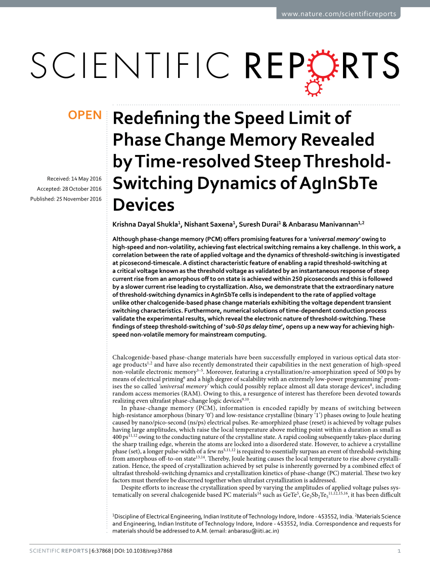PDF) Redefining the Speed Limit of Phase Change Memory Revealed by ...
