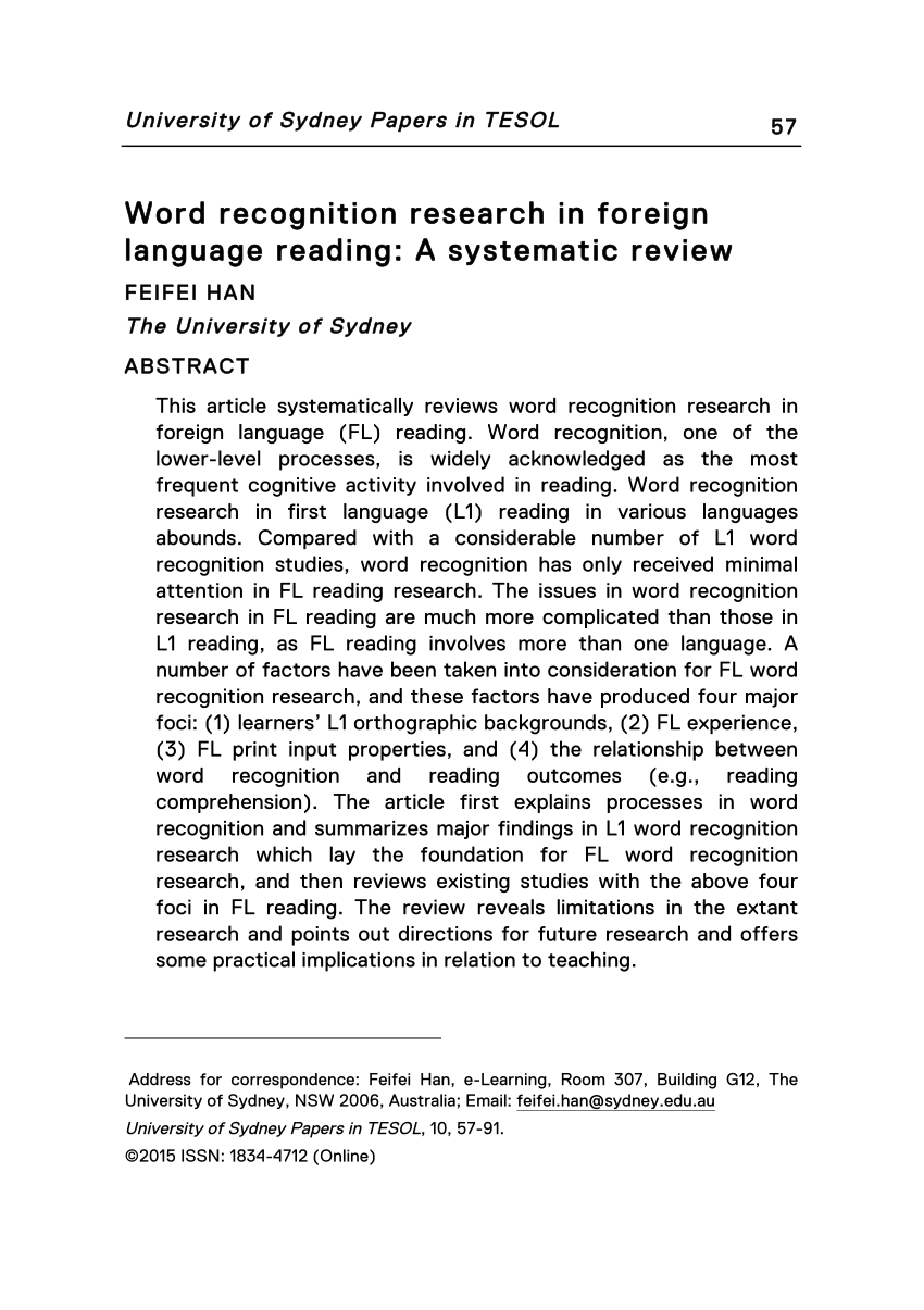 research about word recognition