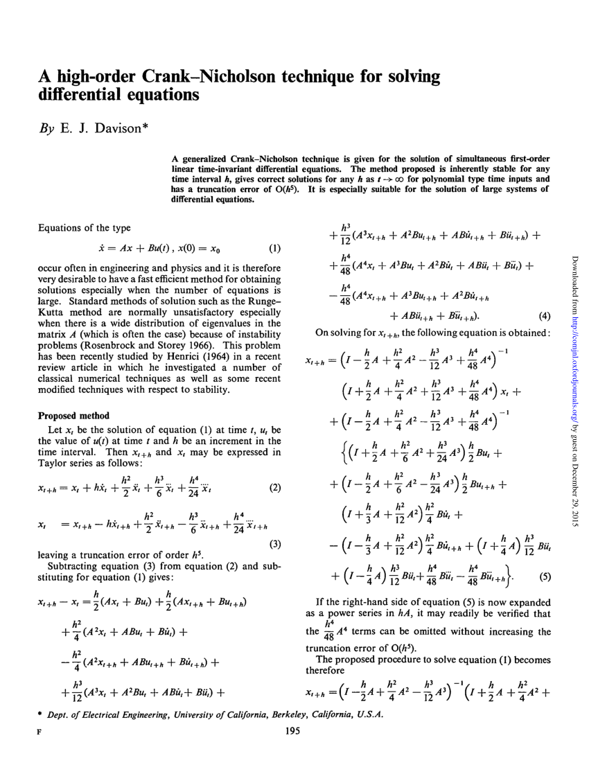 Pdf A High Order Crank Nicholson Technique For Solving Differential Equations