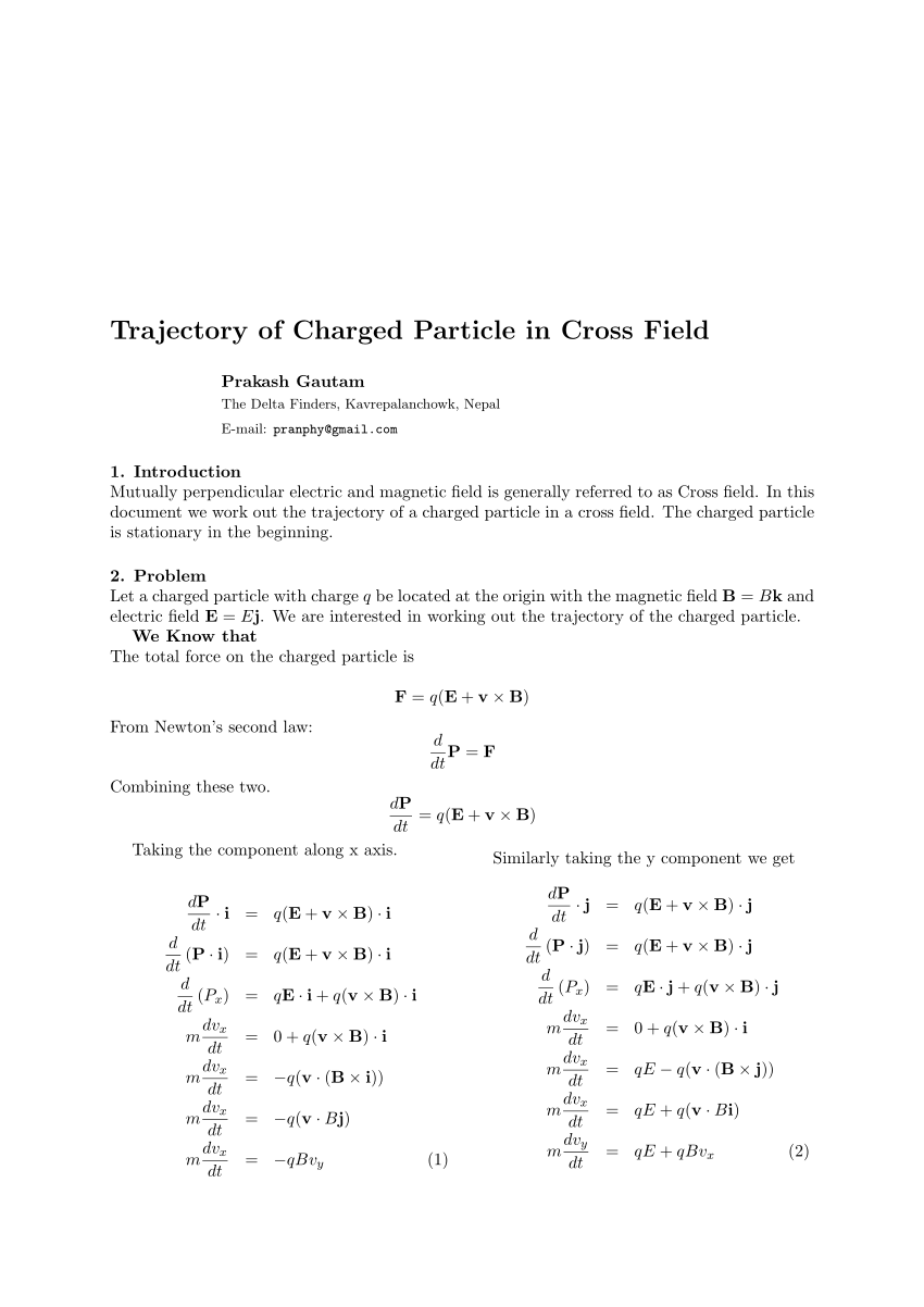 Pdf Trajectory Of Charged Particle In Cross Field