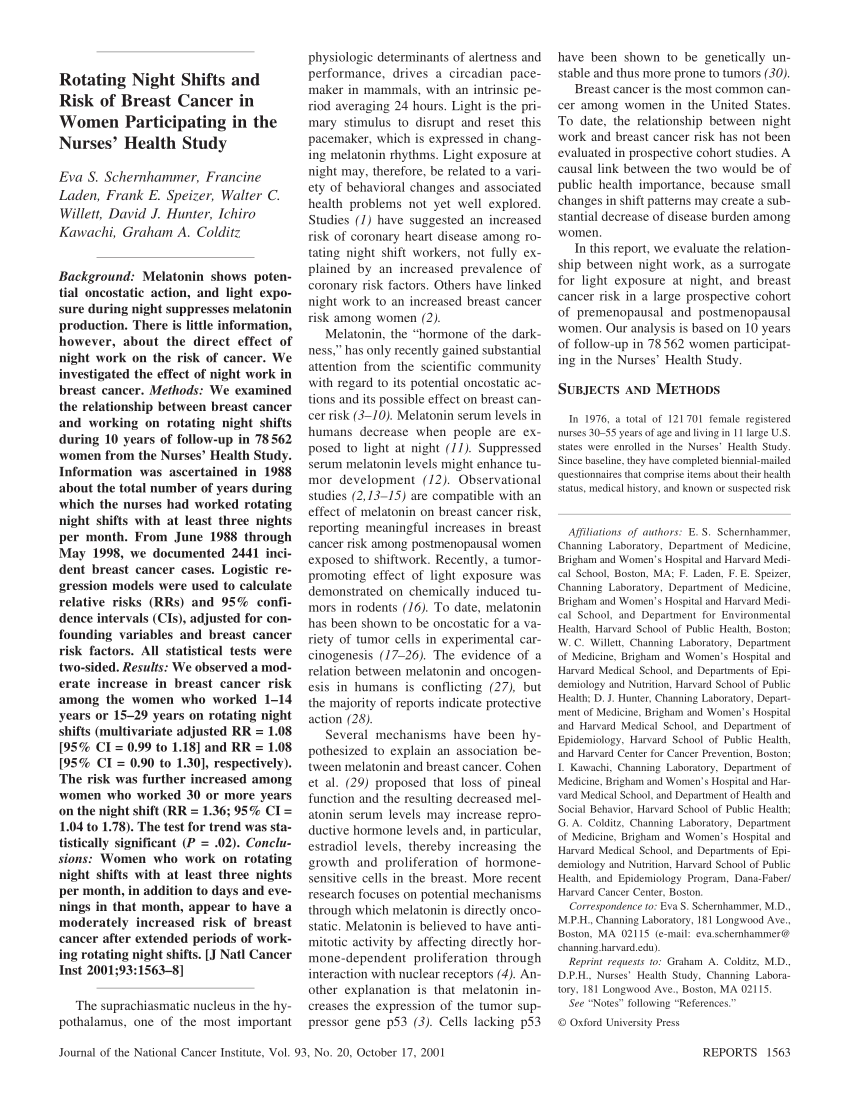 (PDF) Rotating Night Shifts and Risk of Breast Cancer in Women ...