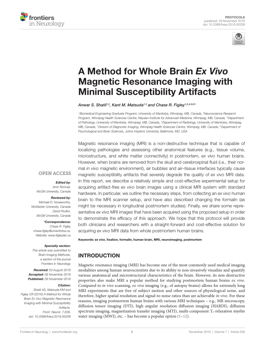 Frontiers  Ex vivo, in situ perfusion protocol for human brain fixation  compatible with microscopy, MRI techniques, and anatomical studies