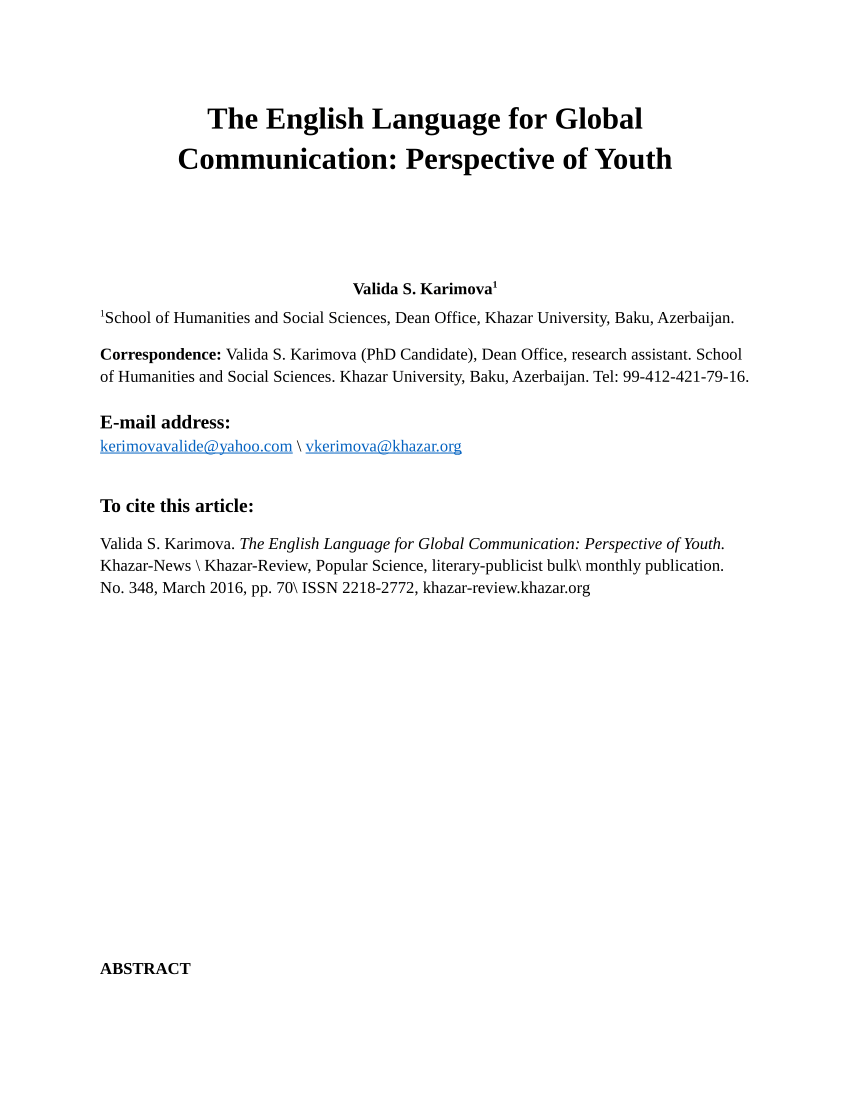 PDF) The English Language for Global Communication: Perspective of