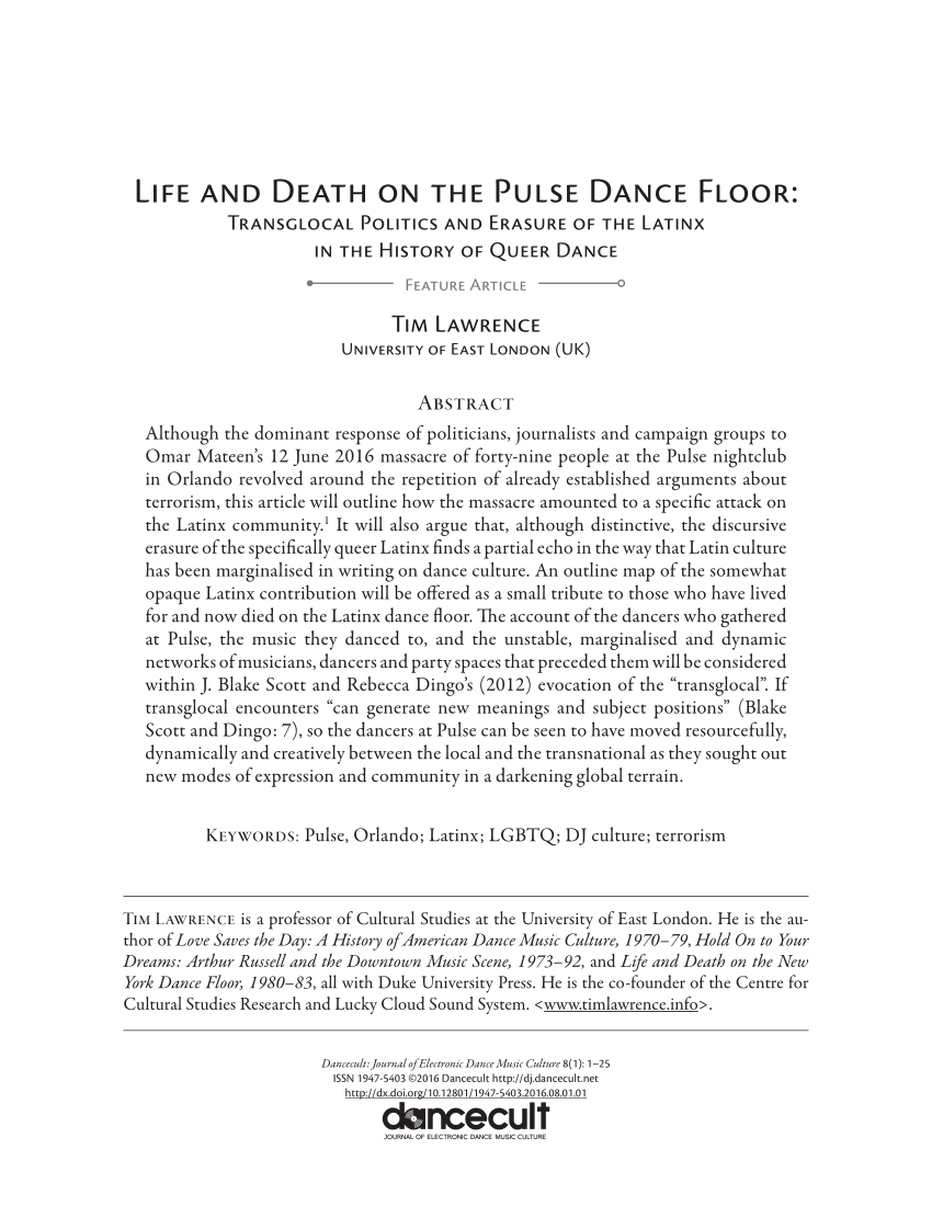PDF) Life and Death on the Pulse Dance Floor Transglocal Politics and Erasure of the Latinx in the History of Queer Dance Culture