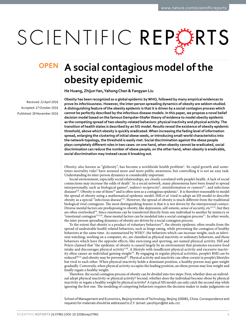 PDF) A social contagious model of the obesity epidemic
