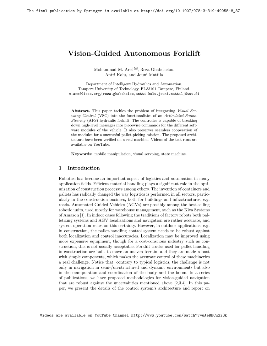 (PDF) Vision-Guided Autonomous Forklift