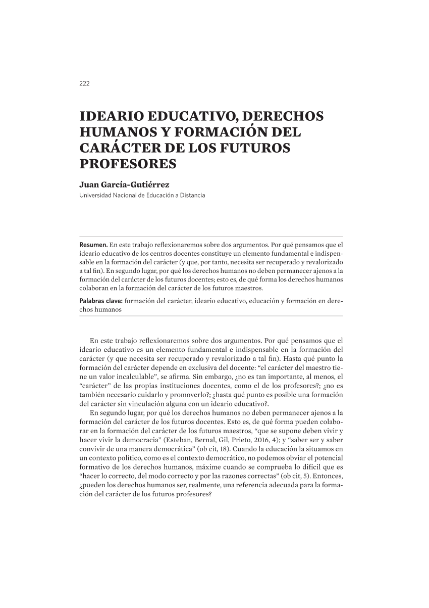 PDF) Ideario educativo, derechos humanos y formación del carácter de los  futuros profesores