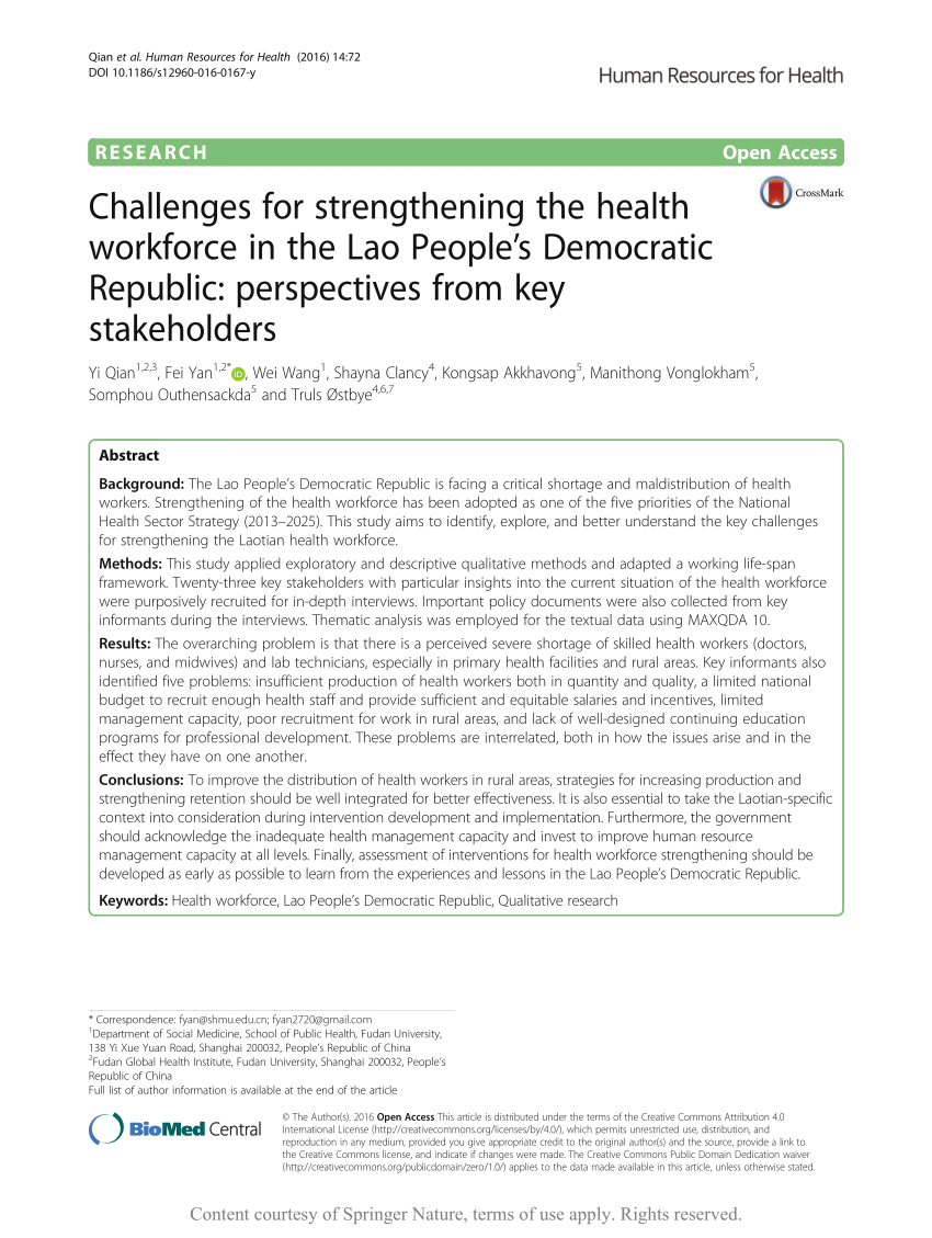 (Pdf) Challenges For Strengthening The Health Workforce In The Lao People's  Democratic Republic: Perspectives From Key Stakeholders