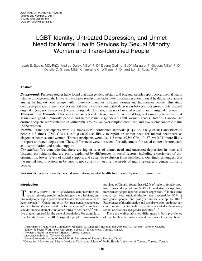 PDF LGBT Identity Untreated Depression and Unmet Need for