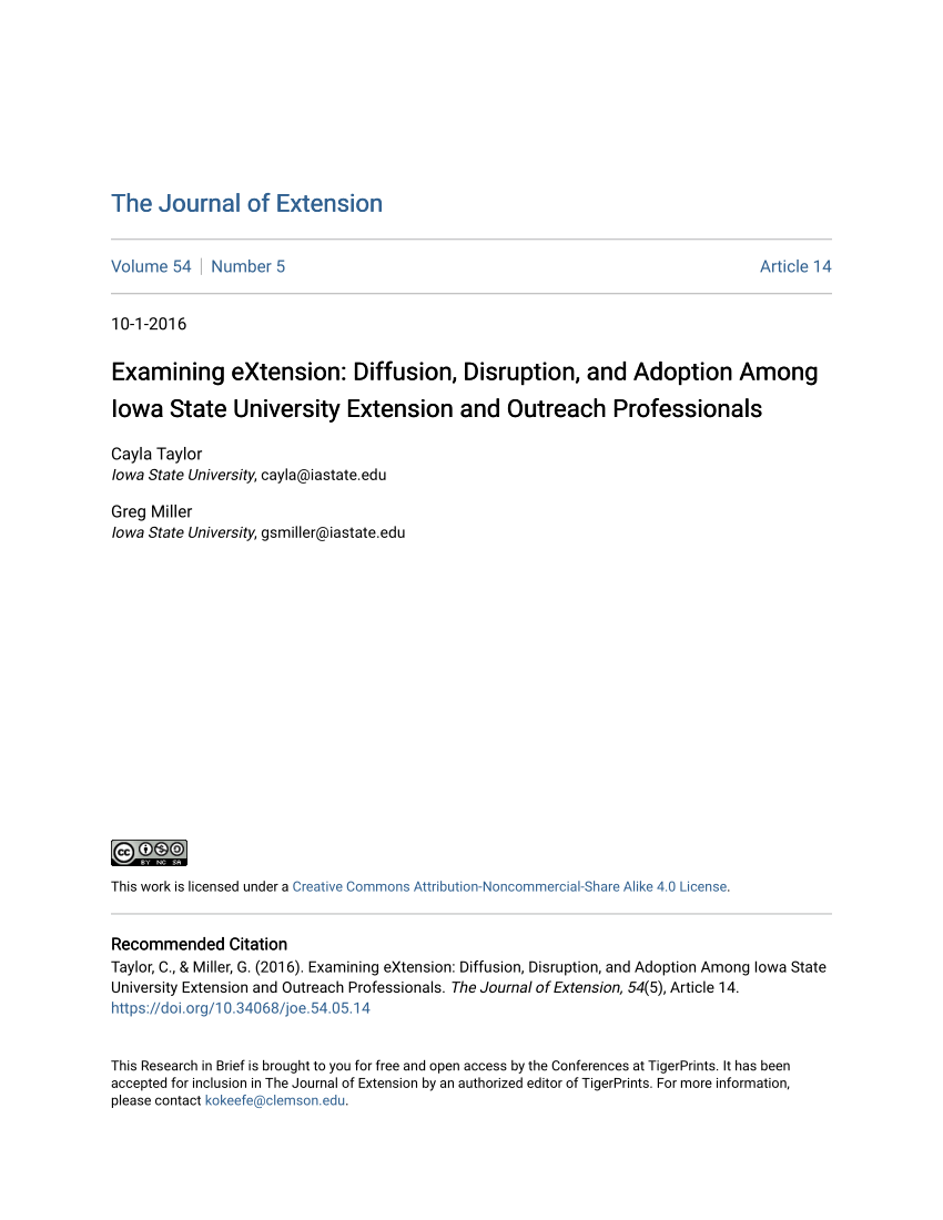 Pdf Examining Extension Diffusion Disruption And Adoption Among Iowa State University 