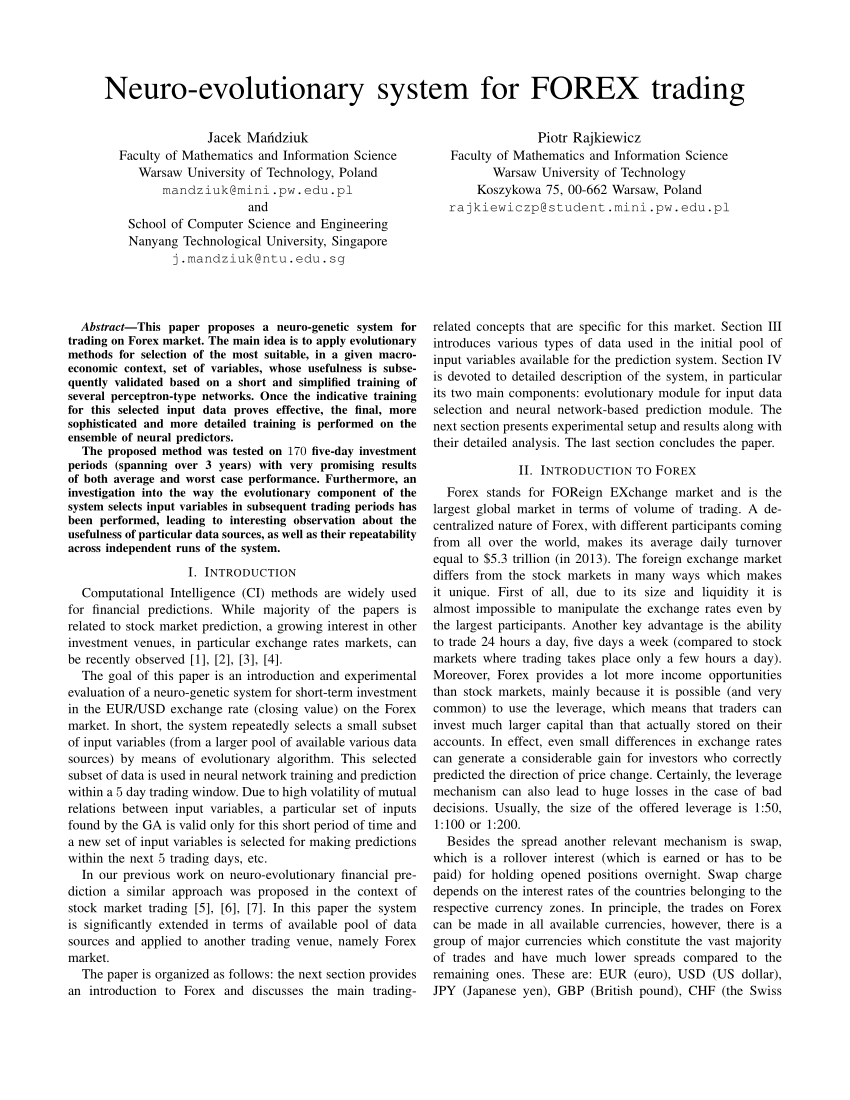 Pdf Neuro Evolutionary System For Forex Trading - 