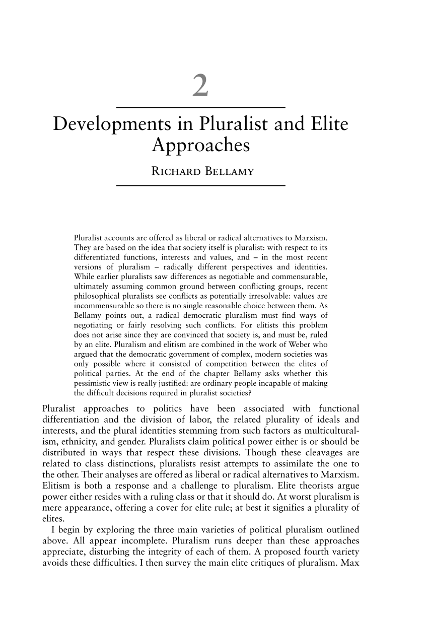 PDF Developments in pluralist and elite approaches