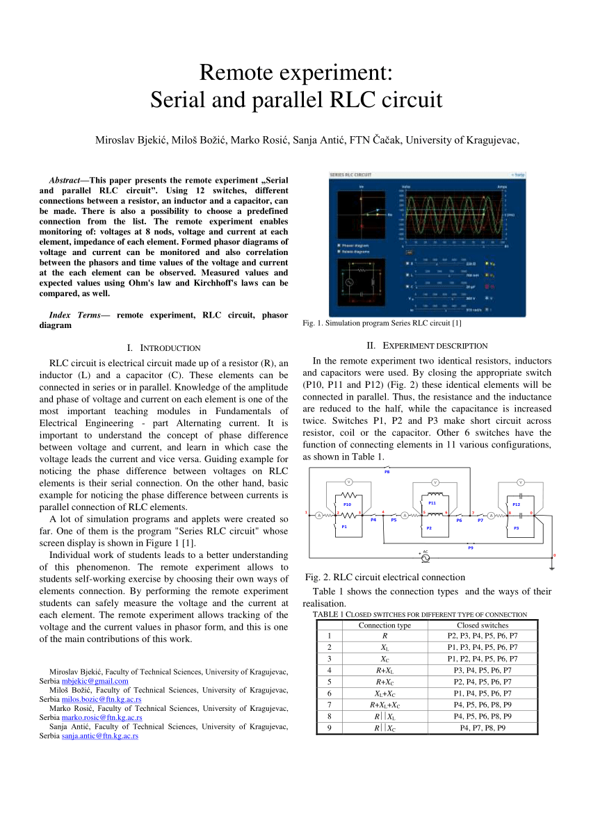 Pdf Remote Experiment Serial And Parallel Rlc Circuit